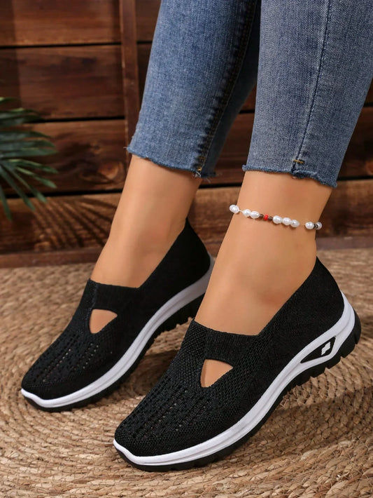 Women's Casual Mesh Sneakers ā Cut-Out T-Strap & Cushioned Wedge Sole