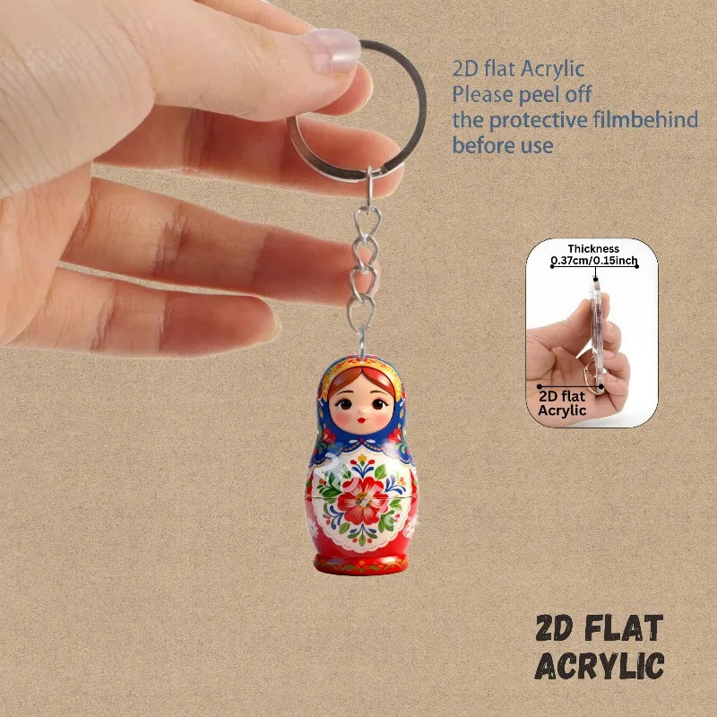 Kawaii Matryoshka Dolls Keychains 2D Acrylic Pendants Festive Decor Holiday Ornament Fun Party Favors Backpack Accessories Gifts