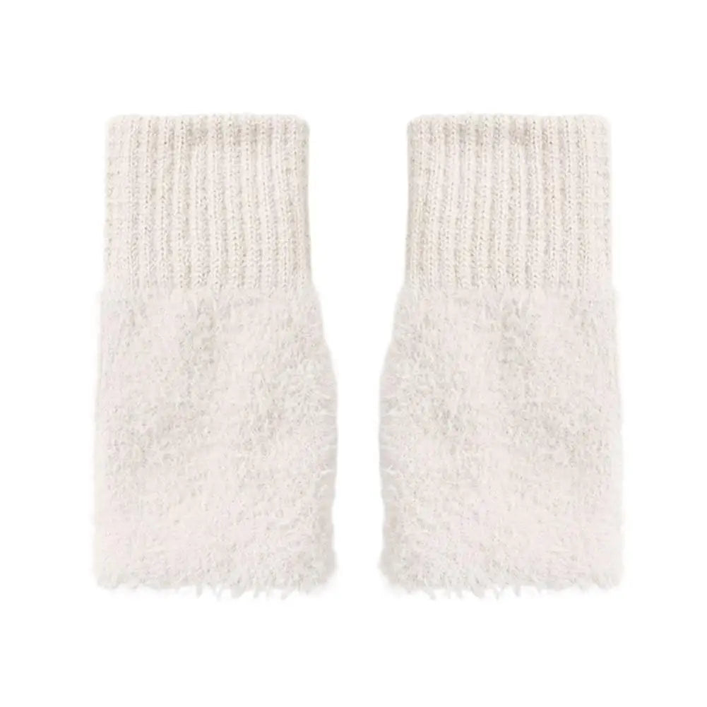 Half-finger Plush Winter Gloves Touch Screen Cold-proof Warm Fingerless Knitted Wrist Guard Student Office Writing Work Outdoor