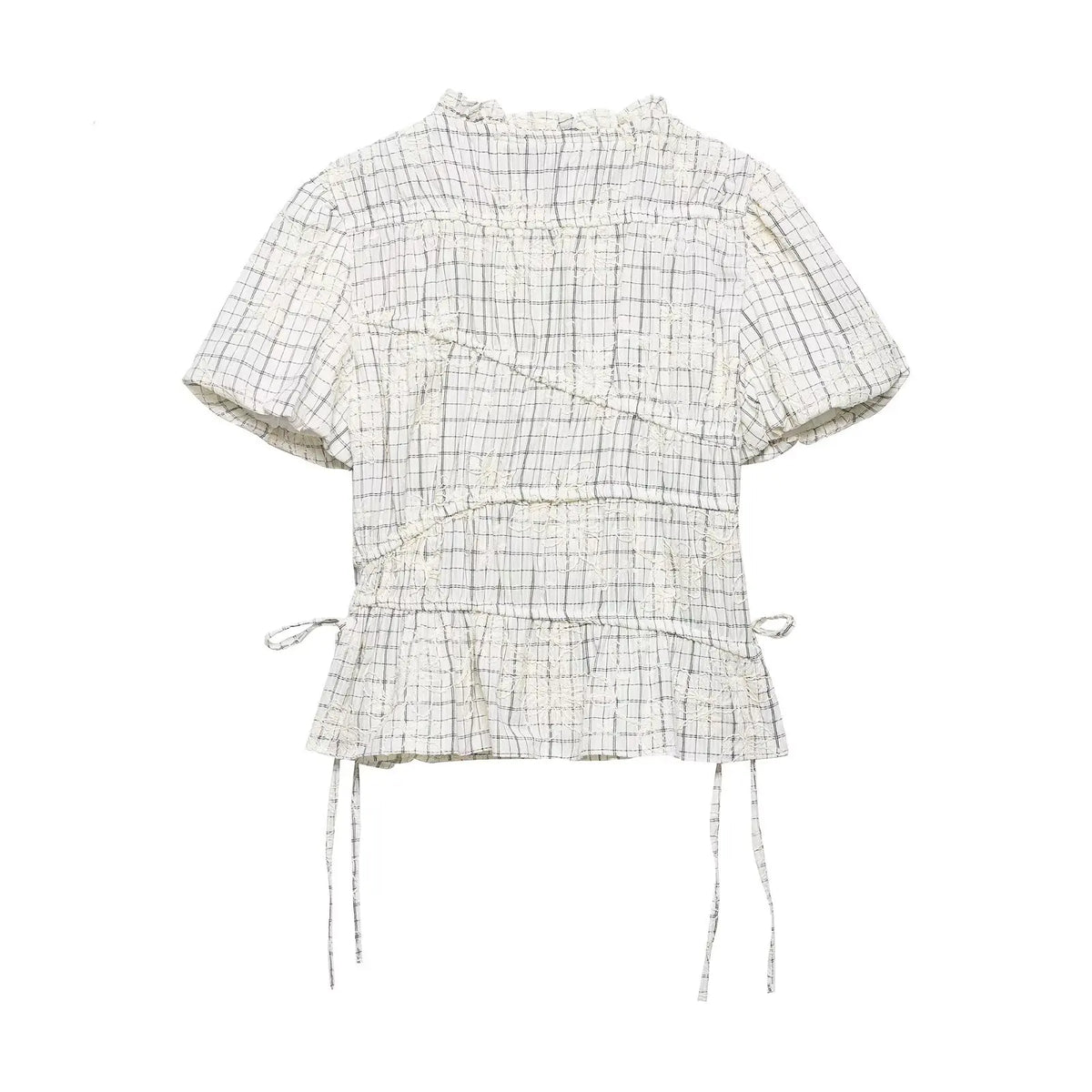 KONDALA Chic Embroidery Plaid Skirt Set Women Trendy 2026 Spring Summer Holidays Casual Set Puff Sleeve Shirts, A-Line Skirts