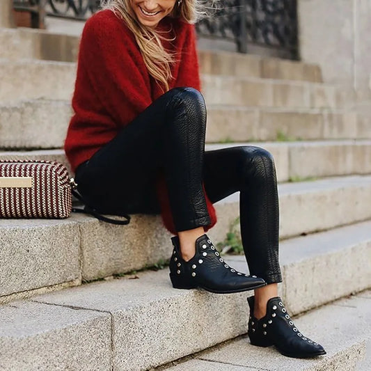 Women's Ankle Boots Autumn New Versatile Pointed Rivet Personalized Short Boots for Women Plus Size43