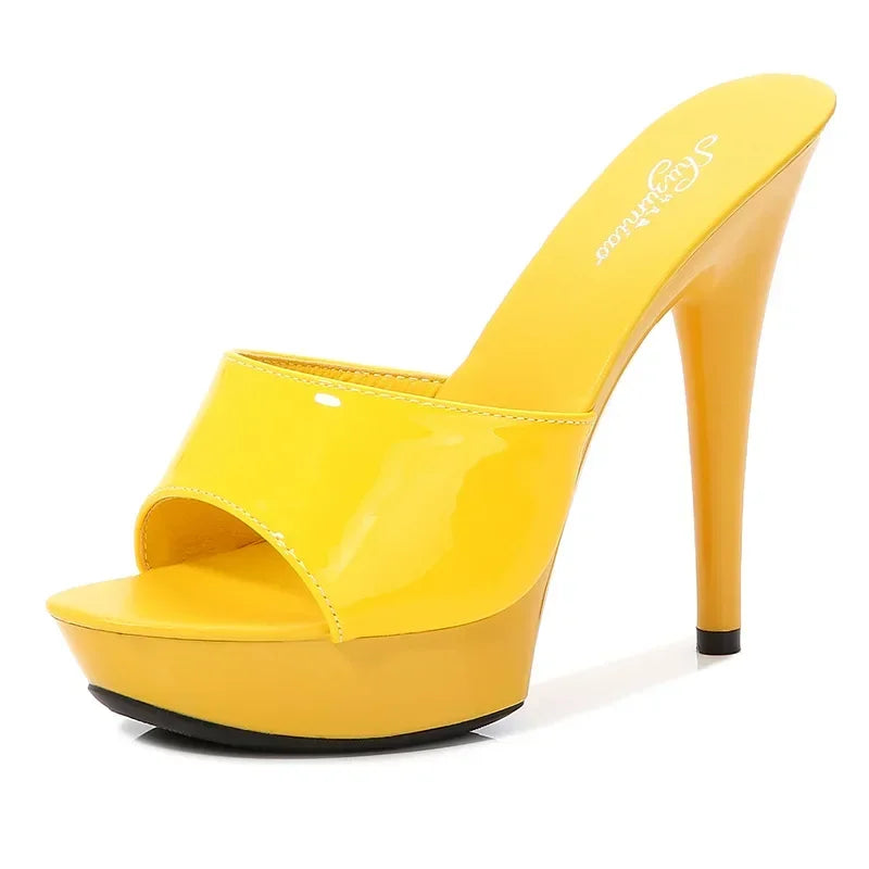Womens Slippers Mule Patent Leather Sandals Sexy Fashion 13CM Slides Party Shoes for Woman Luxury Red Sandals Summer Comfortable