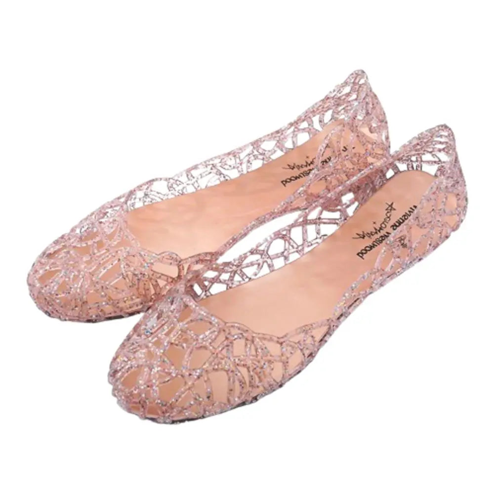 Comfortable Flat-soled Women Sandals Clear Shallow Mouth Beach Jelly Shoes Breathable Hollow Out Bling Sandals Footwear