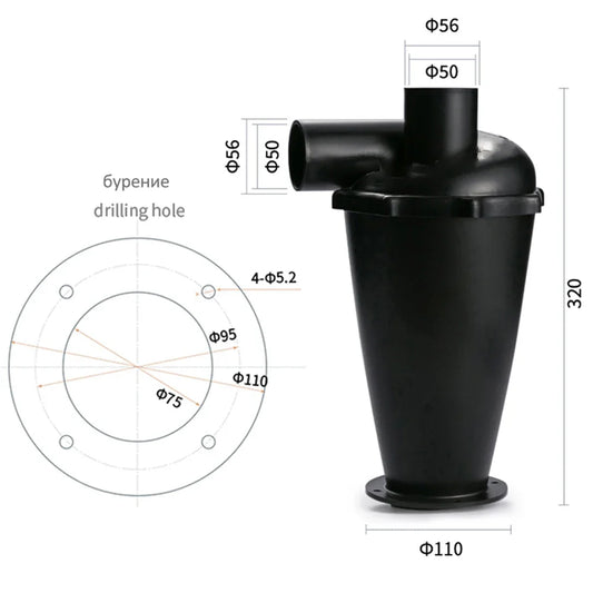 Vacuum Cleaner Turbo Woodworking Filter Cyclone Separator Industrial & Home With Flange Vacuum Filter Cyclone Dust Collector