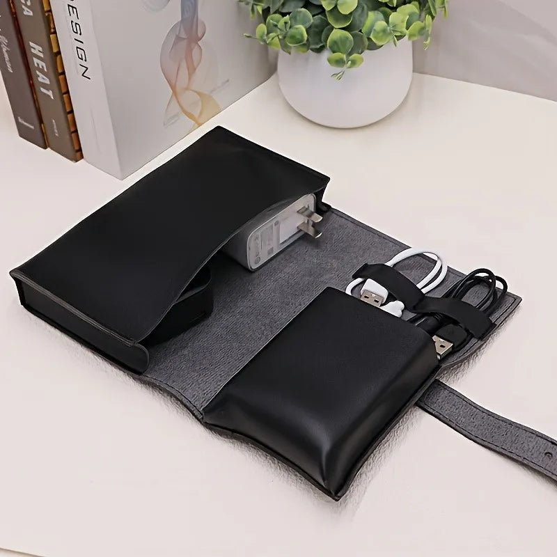 1pc PU Leather Multi-Compartment Organizer-Portable Tech School Accessories Case for Cables,Chargers,Pens-Durable Travel Storage