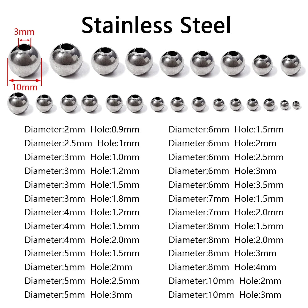 2-10mm High Quality Stainless Steel Beads for Jewelry Making Loose Spacer Beads DIY Bracelet Necklace Bracelets Wholesale