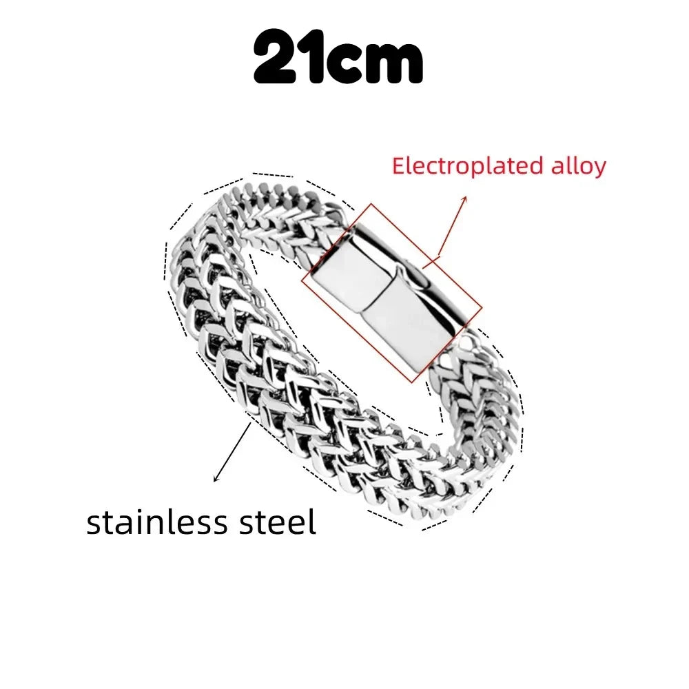 1pcs Men's Stainless Steel Braided Chain Bracelet, Punk Rock Wristband, Magnetic Clasp, Fashion Jewelry Gift for Him