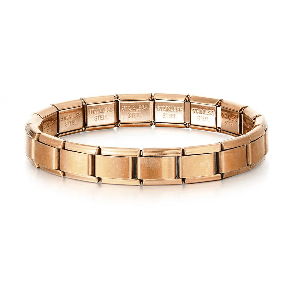 Trendy Square Italy Stainless Steel Bracelets For Women Men HipHop Metal Italian Modules Stretchable Gift Birthday Party Jewelry