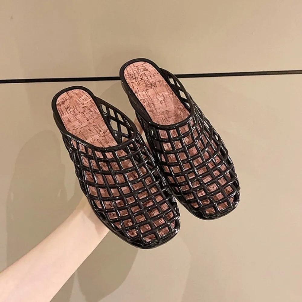 Round Toe PVC Crystal Slippers Non-Slip Soft Fishing Net Jelly Sandals Flat Low Bottom Transparent DIY Shoes Charms Shoes