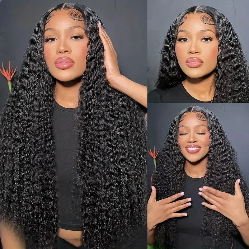 Curly 4x4 5x5 Glueless Lace Front Wig 220 Density Natural Color Deep Wave Pre Cut Brazilian Human Hair HD Lace wigs Water Wave