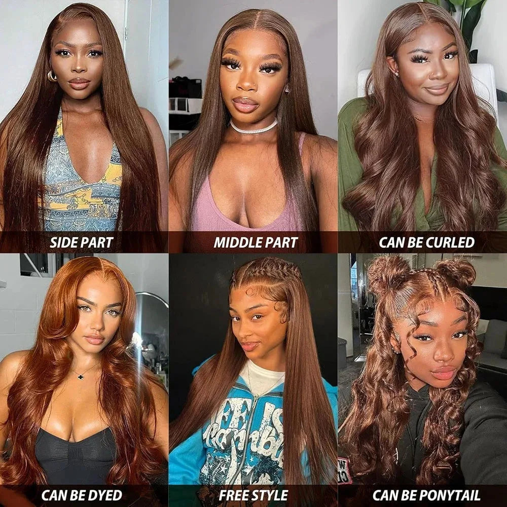 28 Inch Brown Lace Front Wigs Human Hair Pre Plucked 13x4 Straight Lace Front Wigs Human Hair 200% Density Colored #4 Light Brown Wig HD Lace Frontal Wigs For Women