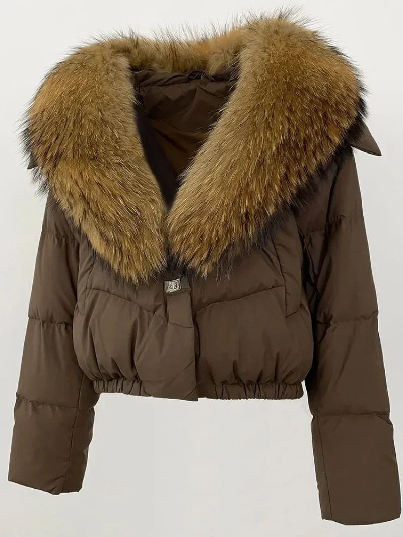 Down Jacket Women Short Puffer Jacket Thick New Big Natural Real Fox Fur Coat Autumn Winter Female White Duck Down Coat Feather