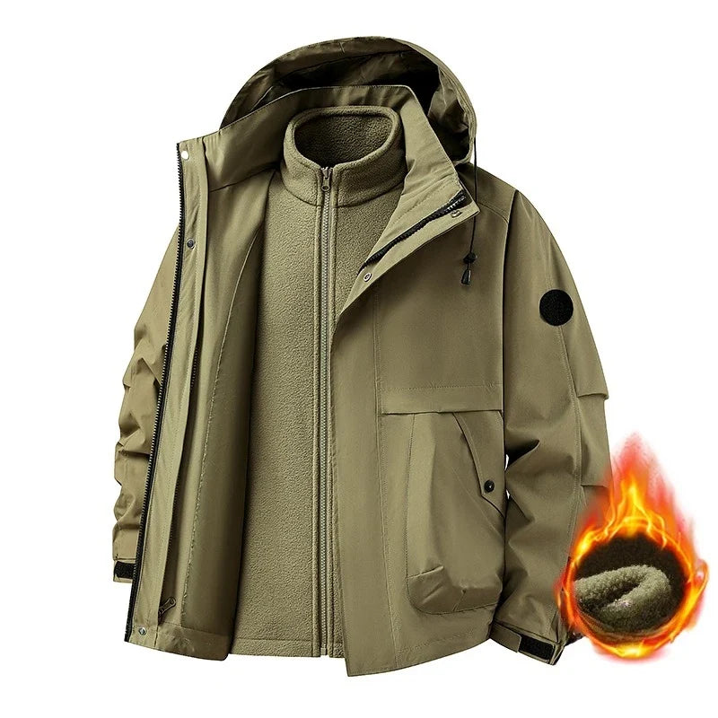 New Autumn and Winter Three in One Outdoor Jacket for Couples Warm Hooded Waterproof Two-piece Set Windbreaker Hiking Jacket