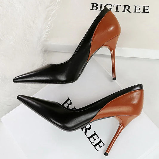 BIGTREE Shoes Color Blocking Women Pumps Pointed Tip High Heels Sexy Party Shoes Stilettos Heels Women Shoes Large Size 42 43
