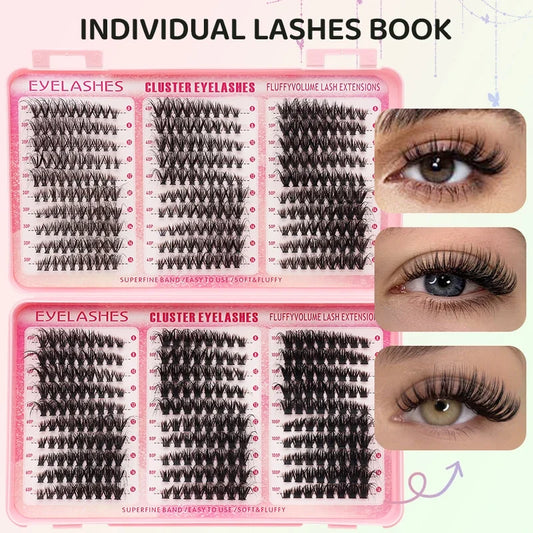 DINGSEN Eyelash Clusters Book Large Capacity Volume Individual Lashes Book Natural Long DIY Cluster Eyelash Extensions Makeup