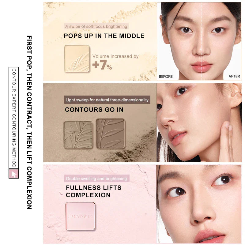 Judydoll Highlighter & Contour Palette, Matte & Shimmer, Sculpt & Define, Natural Finish, Nose & Jawline Contour, Beginner