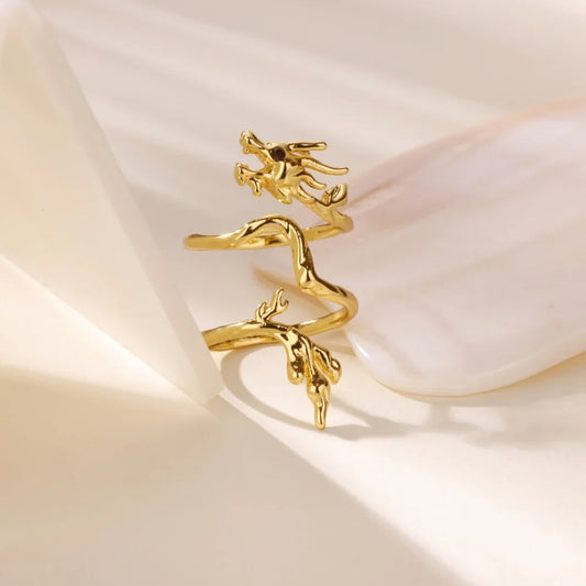 Dragon Rings For Women Gold Color Stainless Steel Punk Opening Adjustable Dragon Ring Hip Hop Jewelry Accessories Gifts