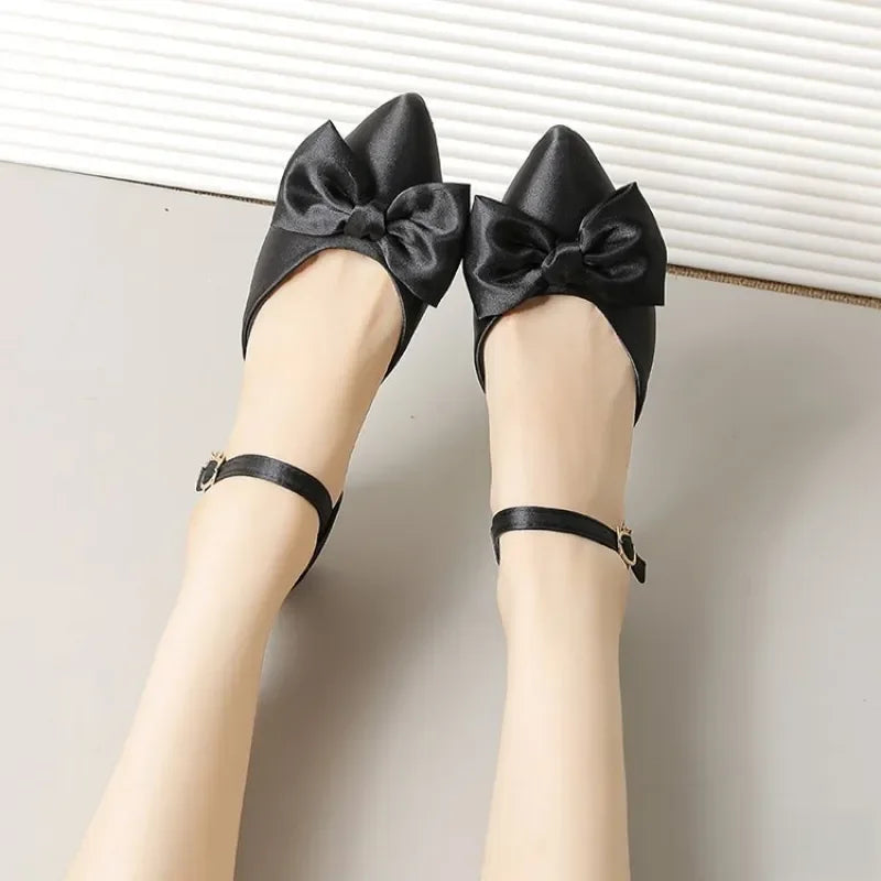 Women's Comfortable Slingback Pumps, Bow Accent Pointed Toe Low Heel Shoes,Versatile for Daily, Party, and Wedding Wear.