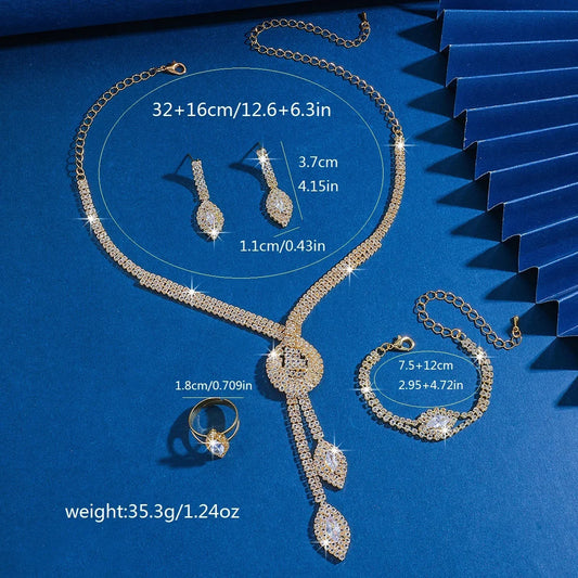 Exquisite luxury nude diamond zirconia bridal wedding banquet lady's necklace and earrings jewelry set