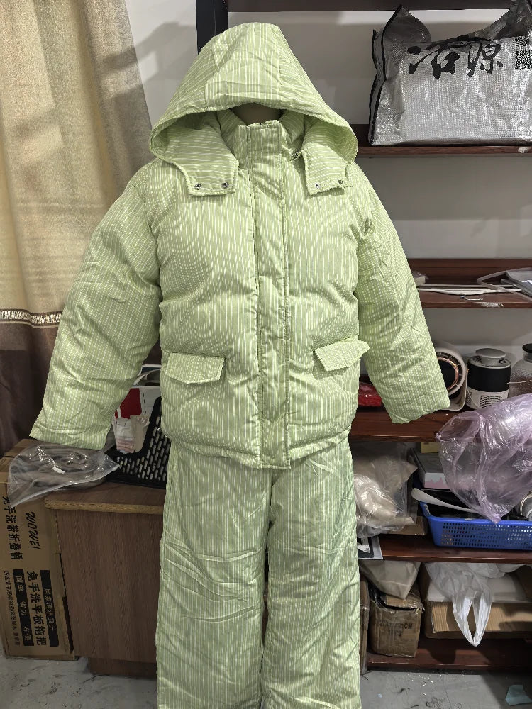 Chic Leopard Hooded Puffer Coat Set Women Quilted Full Sleeve Zip Jacket Wide Leg Pants 2026 New Lady Winter Thicken Warm Outfit