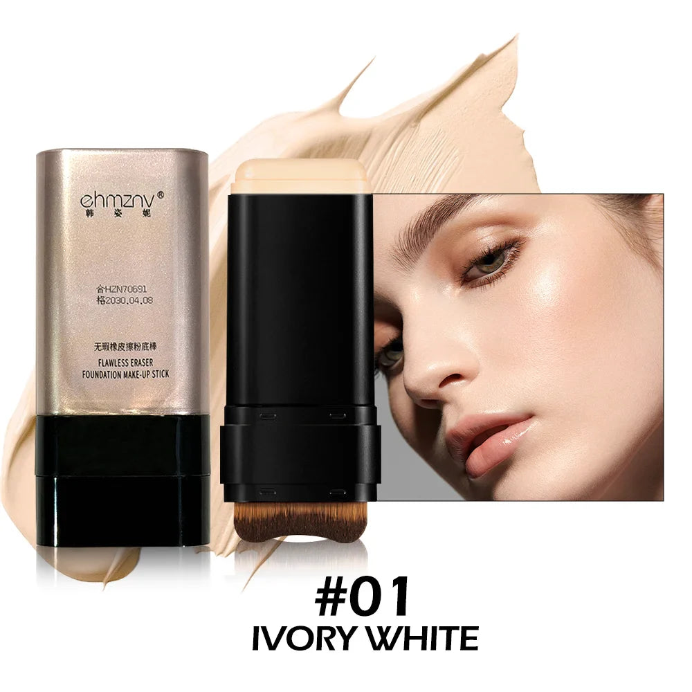 Dual-Head Foundation Stick | Built-in Brush, One-Step Application & Touch-Up, Lightweight & Long-Lasting, No Cakey