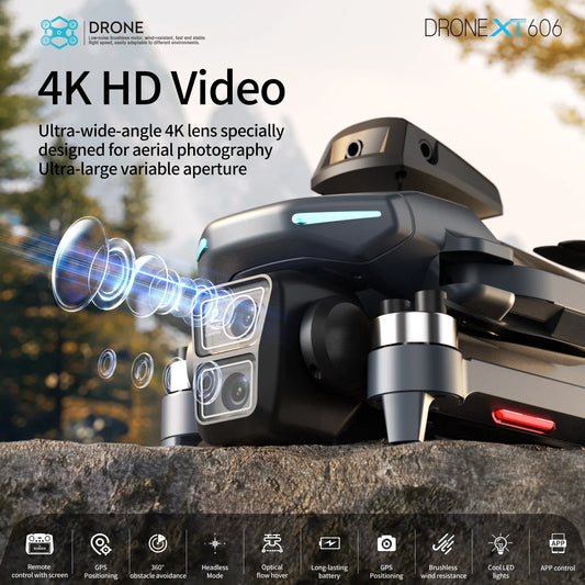 Lenovo XT606 GPS Drone 4K Professional 8K HD Dual Camera Gimbal 360°Obstacle Avoidance Brushless RC Quadcopter Dron toys
