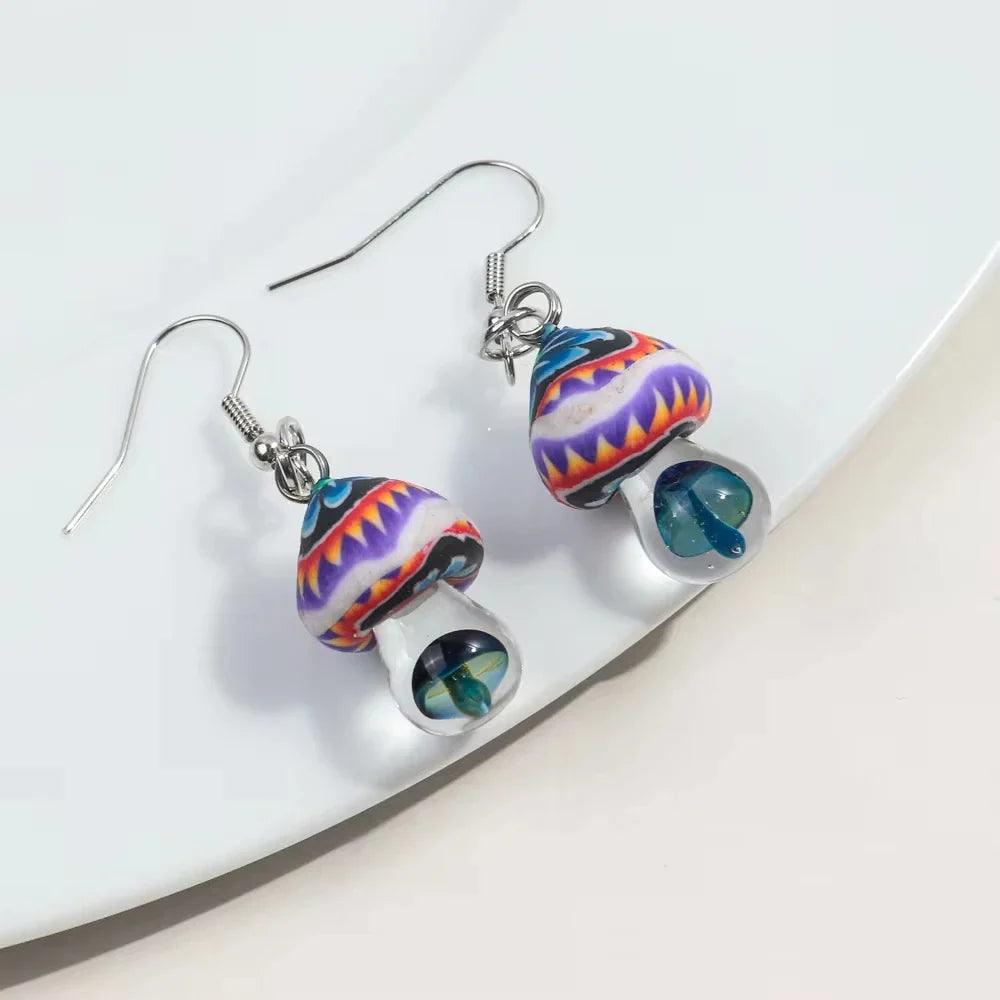 New Cute Polymer Clay Mushroom Acrylic Drop Earrings for Women Cartoon Colorful Flower Pendant Earring 2024 Trend Jewelry Gift