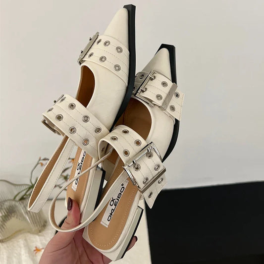 Women Flat With Shoes 2026 Designer Luxury Buckle Fashion Ladies Flats Shoes Slingback Pointed Toe Casual Female Sandals Mules