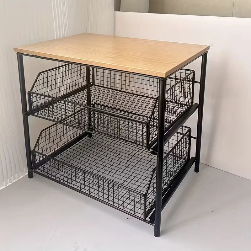 1 space saving kitchen countertop storage rack with drawers and metal baskets - sturdy multi-layer storage rack