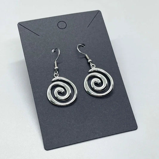 Stainless Steel Spiral Earrings Hypoallergenic Non Tarnish Silvery Swirl Vortex Charm Jewelry Gifts For Her ~ Fun Fashion