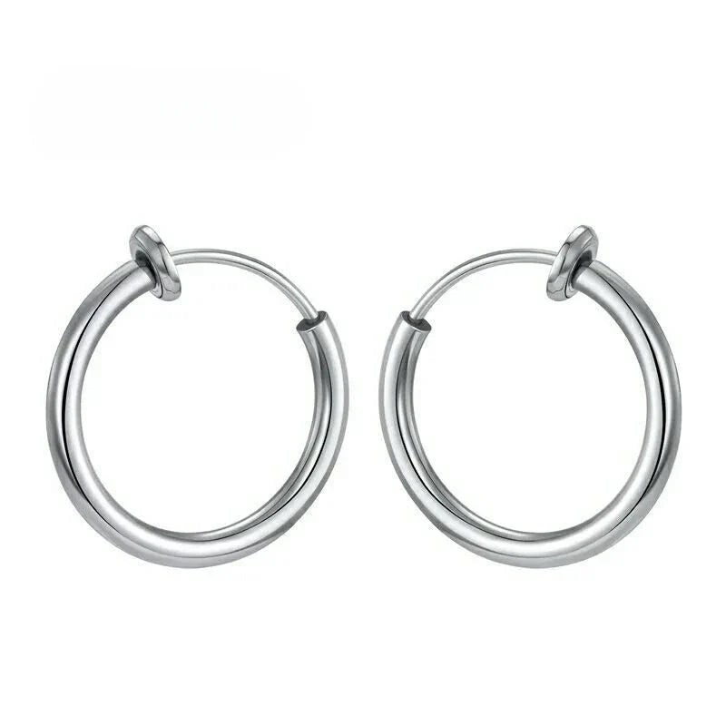 1 Pairs Fake Ear Clip Hoop Earrings for Men and Women Stainless Steel Painless Non Piercing Fake Earrings Jewelry Gifts