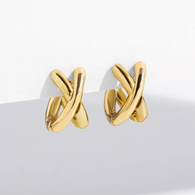 Criss-cross Gold Silver Colors Tiny HuggieHoop Earrings for Women Mini Small Ear Buckle Cartilage Piercing Earrings Punk Jewelry