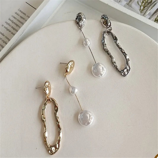 LATS Elegant Asymmetrical Baroque Pearl Stud Earrings for Ladies and Girls Personality Irregular Fashion Jewelry Party Gifts