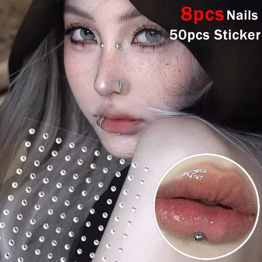 58pcs Non Piercing Lip Nails Sticker Selfadhesive Waterproof Reusable Fake Lip Nail Eyebrow Nose Ring Body Belly Button Jewelry