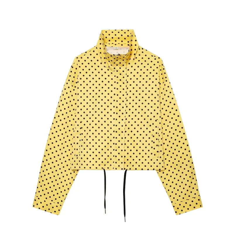 MUJER Polka Dot Bomber Jackets for Women Oversized Cropped Jacket Woman Long Sleeve Women's Jacket Fashion Winter Coat Female