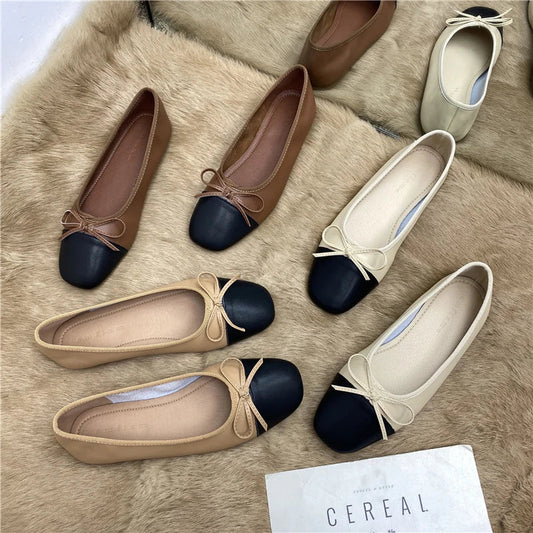 Large Size 44 45 46 47 48 Flat Shoes Women's Spring Autumn Bow New Square Toe Shallow Ladies Shoes loafers women zapatos mujer