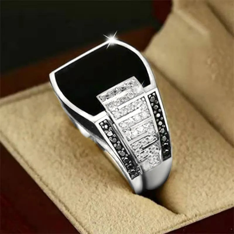 1PC/Lot Men's Silver Gold Alloy Drip-Glaze Rhinestone Wide Band Ring Perfect For Daily Wear Great Accessory Gift