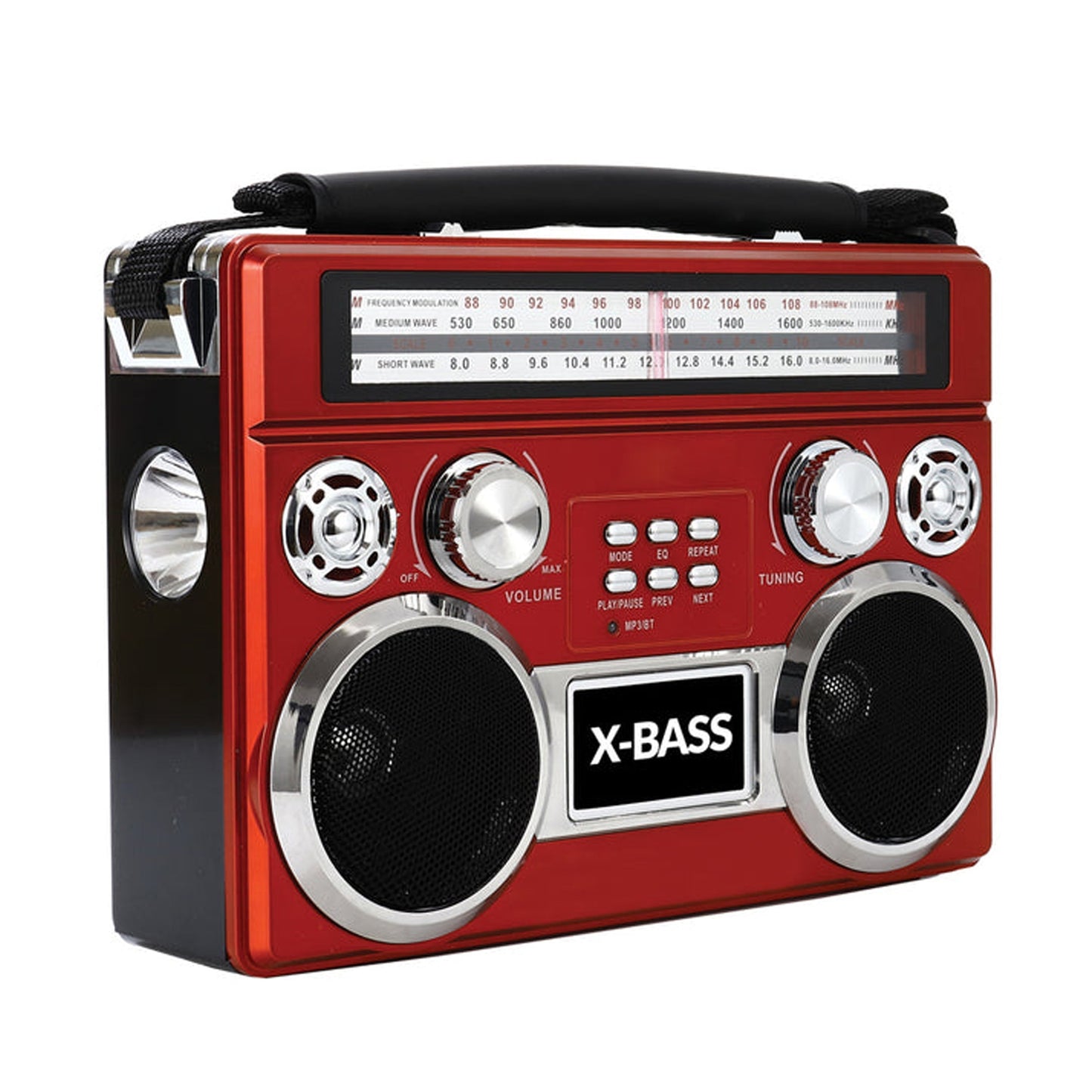 SuperSonic Retro Rechargeable 3 Band Radio With Bluetooth and Flashlight in Red