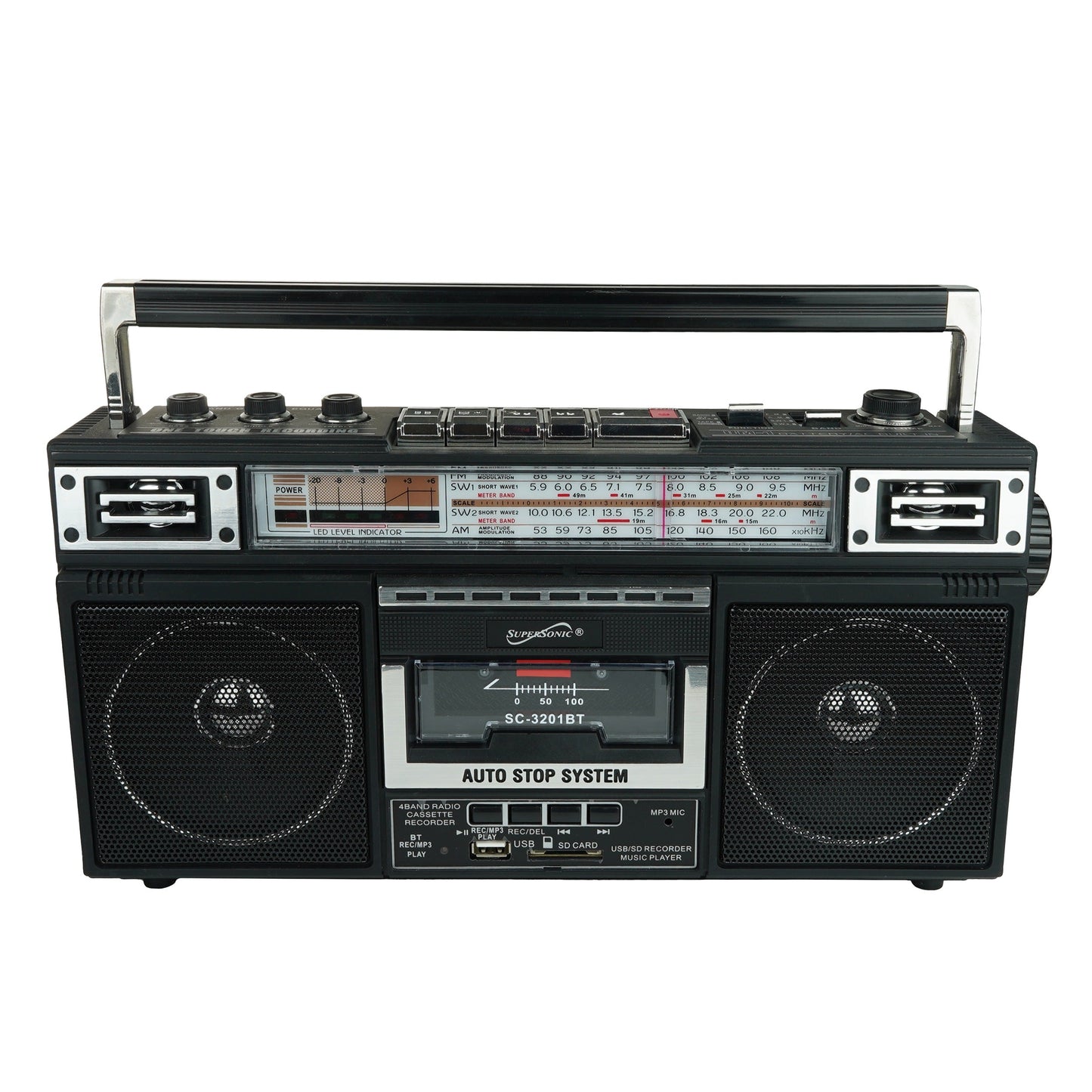 Super Sonic Retro 4 Band Radio Speaker & Cassette Player With Bluetooth in Black