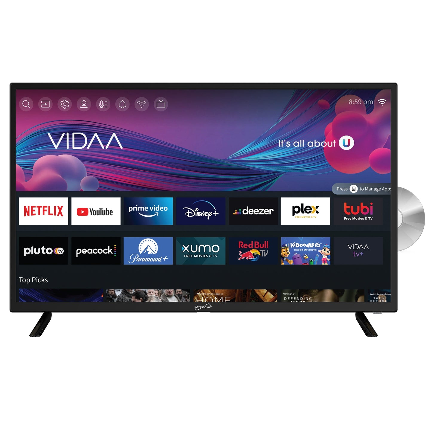 SuperSonic 32 Inch LED Smart HDTV with DVD Player