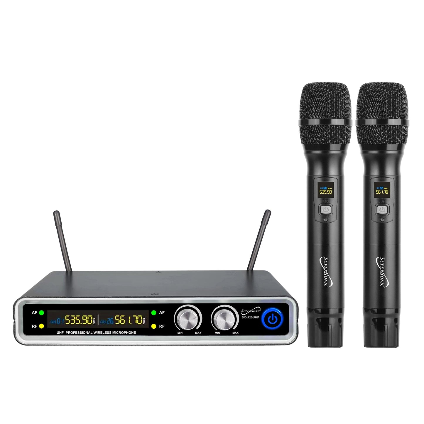 SuperSonic UHF Dual Fixed Channel Wireless Microphone System with 200ft Range