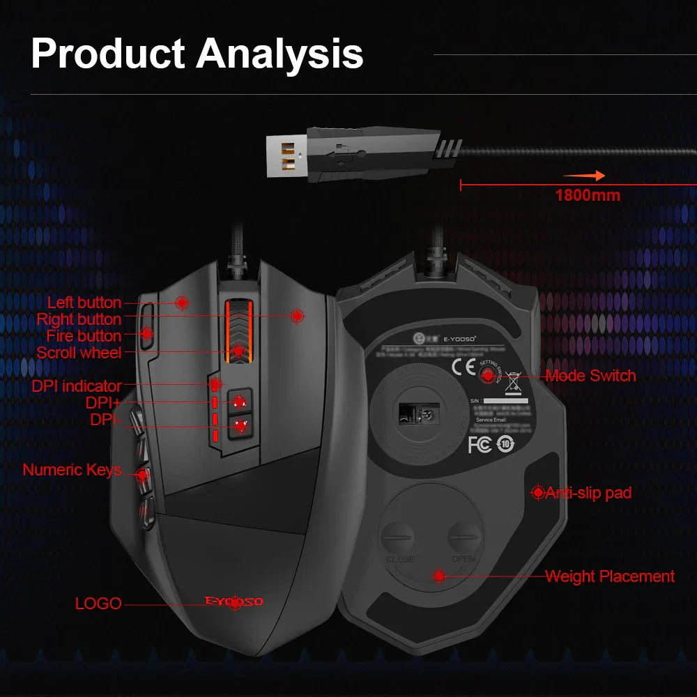 16000 DPI Wired 19 Buttons Optical Mouse