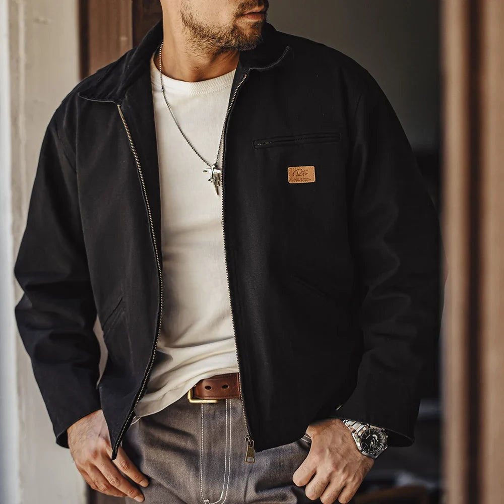 Maden Men's Retro J001 Detroit Jacket Heavyweight Canvas Hunting Coat Lapel Collar Work Jackets with Zipper for Spring Fall
