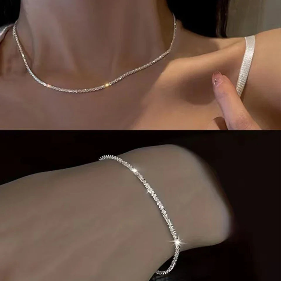 Trend Sparkling Silver Color Choker Necklace For Women Elegant Clavicle Chain Necklace Party Wedding Collar Jewelry Gifts