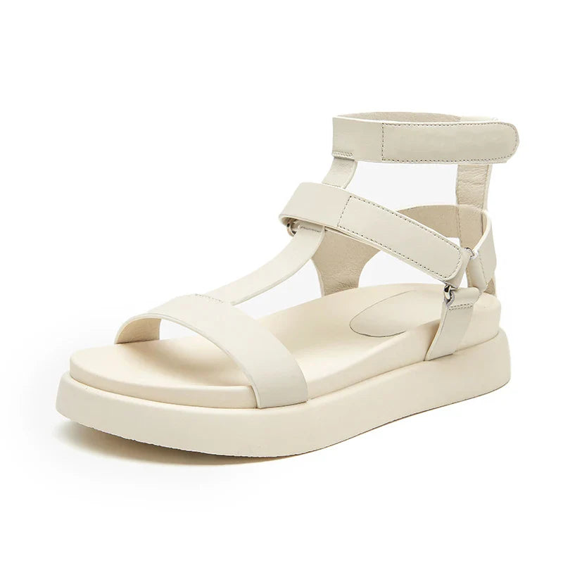 BeauToday Summer Gladiator Sandals Women Calfskin Leather Open Toe T-bar Strap Hook & Loop Summer Ladies Shoes Handmade 07130