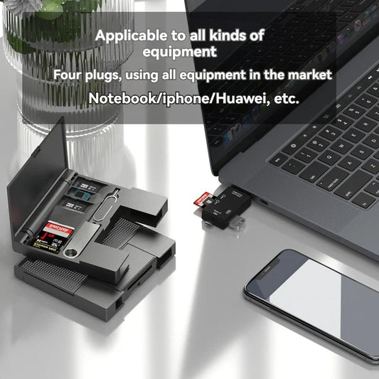 Multi functional six inOneCardReader OTG iPhone Type-C Micro SD CardFlashDrive intelligentStoragecard TF SD CardReaderStorageBox