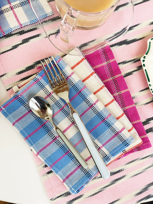 San Andres Gingham Blue & White Cocktail Napkins Set of 4