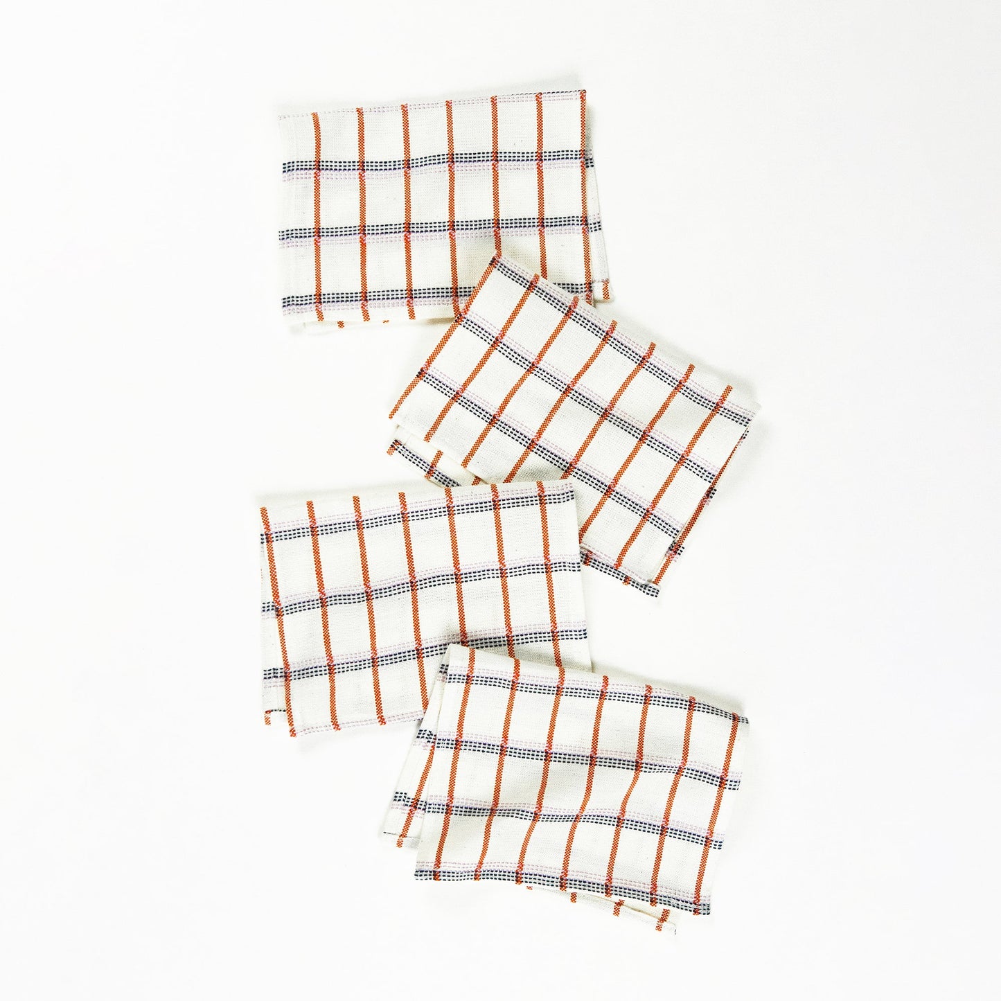 San Lucas Plaid White & Orange Cocktail Napkins Set of 4