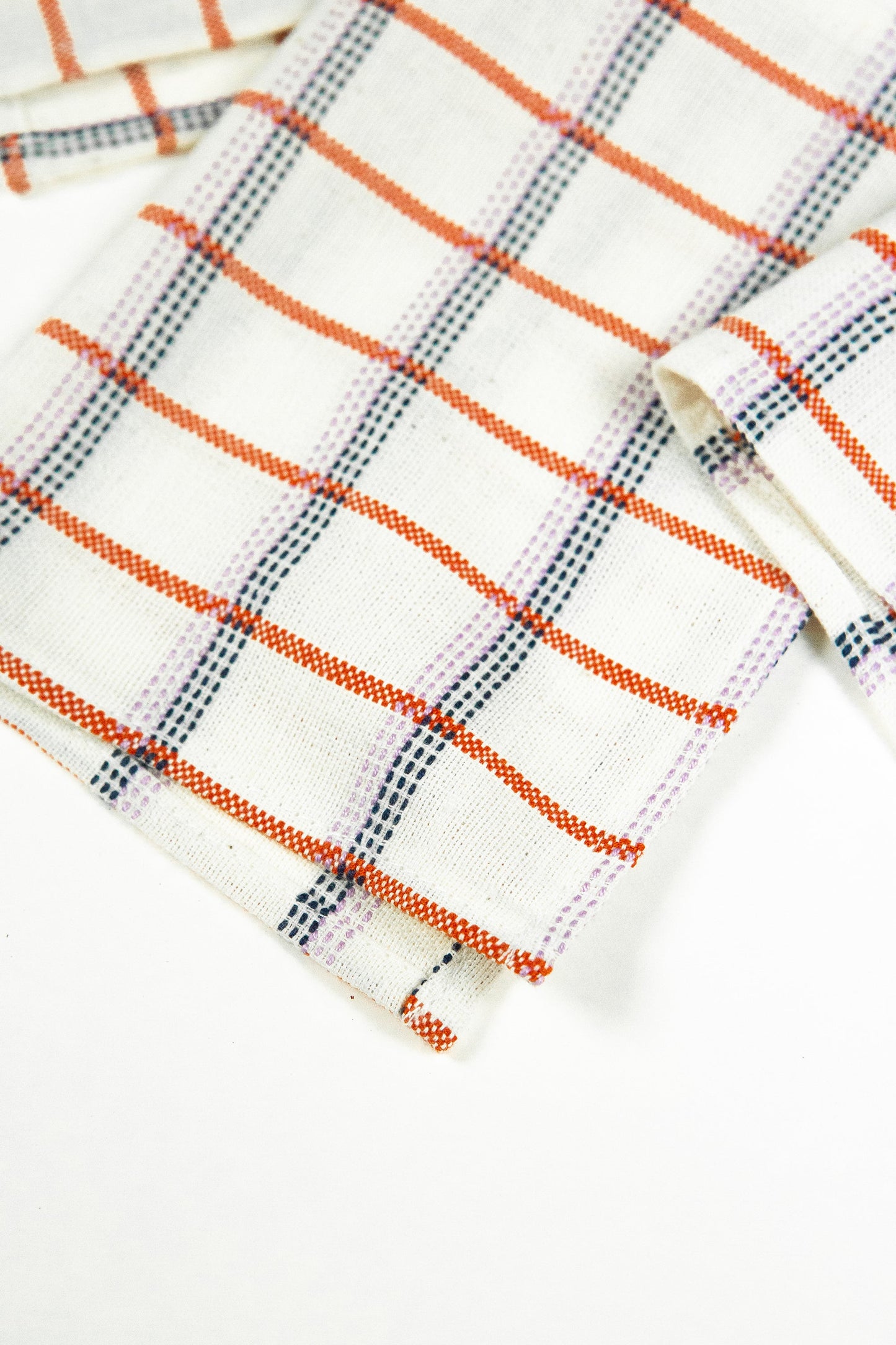 San Lucas Plaid White & Orange Cocktail Napkins Set of 4