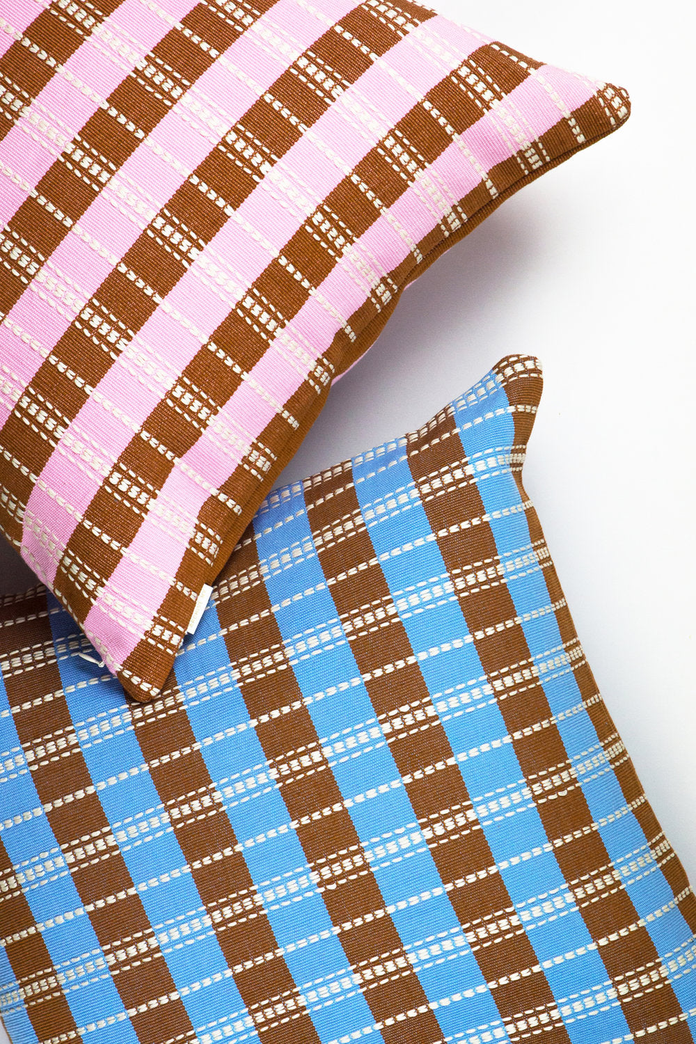 Santiago Grid Pillow - Baby Pink & Umber - 18"x18"
